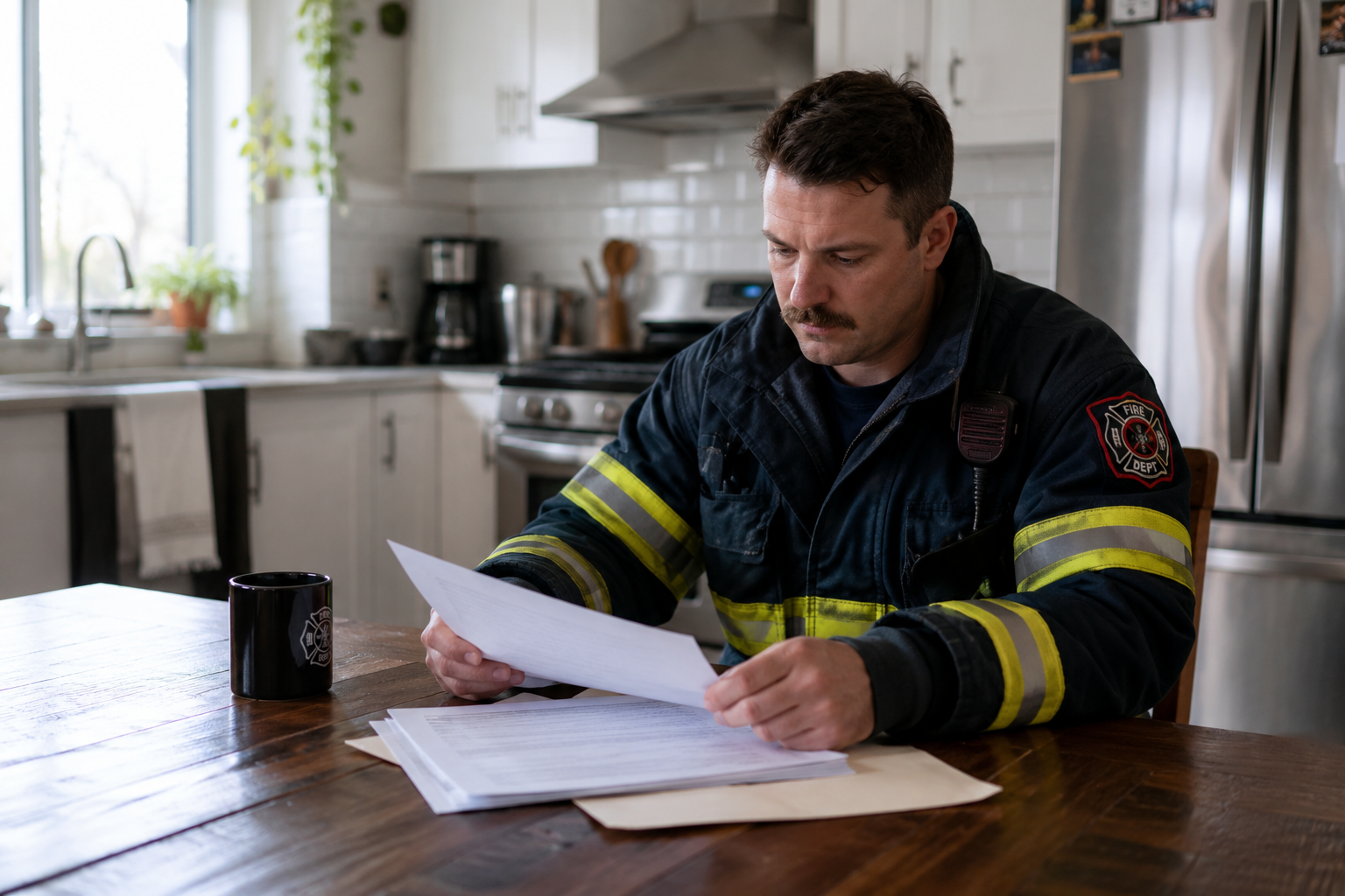 Firefighter comparing mortgage broker vs credit union options at home | Hess Mortgages