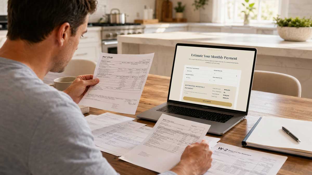 Homeowner reviewing overtime pay stubs for mortgage qualification | Hess Mortgages Payment Calculator